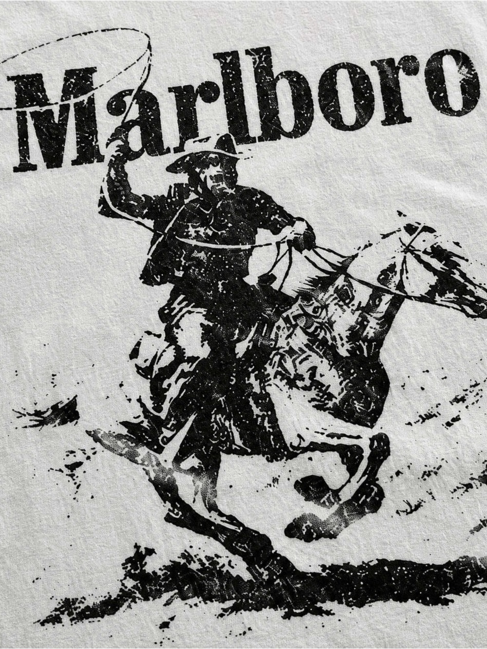 Gildan White Tee with Black Cowboy Marlboro Graphic - Picture 2 of 2